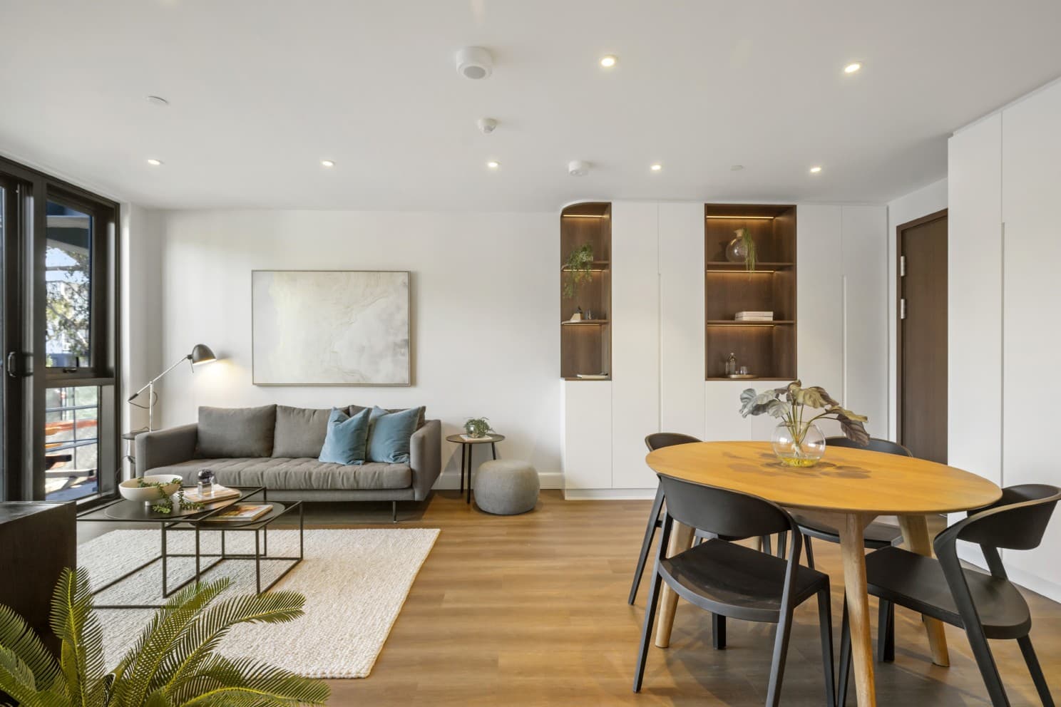Factory Modular apartment interior with living and dining area